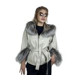 Çift Taraflı Giyilebilir Kadın Deri Mont Yarasa Model (Bej, 4XL)