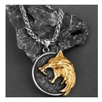 Çift Taraflı Kullanım Iskandinav Mitoloji Rune Alfabe Odin Kurt Kolye -Viking Kolye (Gold)