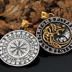 Çift Taraflı Kullanım Iskandinav Mitoloji Rune Alfabe Odin Kurt Kolye -viking Kolye