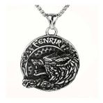 Çift Taraflı Kullanım Iskandinav Mitolojik Fenrir Kurt Kolye / Viking Pusula Gümüş Kolye