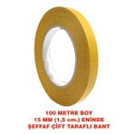 Çift Taraflı Şeffaf Sarı Bant 100 M. Uzunlukta 15 mm Eninde