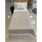 Çift Taraflı Tek Kişilik Kapitone Yatak Örtüsü Takımı Krem Bej Kareli - 160 x 235 cm