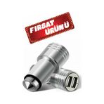 Çift Usb Araç Çakmaklık Telefon Şarj Başlığı Metal Aux Hızlı