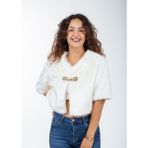 Çift Yaka Broşlu Abiye Kürk Etol Bolero - Beyaz - 44