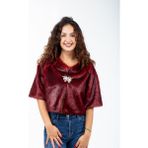 Çift Yaka Broşlu Abiye Kürk Etol Bolero - Bordo - 46