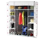 Çift Yandan Raflı Askılı Metal Profilli Kumaş Bez Dolap, Geniş Portatif Gardırop - İstanbul Desen