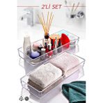 Çiftli Çok Amaçlı Banyo Düzenleyici Seti, Temiz ve Şık Saklama Çözümü - Ahşap - Bej - Siyah - Seçenek 1