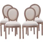 Çiftlik Evi Yemek Sandalyeleri, 6'lı Set, Vintage Masif Ahşap Bej Kumaş Sandalye, Eğimli Arkalıklı ve Güzel Oyulmuş Çerçeveli Sandalyeler, Mutfak Yatak Odası Yemek Odası Rustik Çekicilik ve Konfor