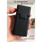 Cig Box Sigara Kutusu -(M) Ebat Tabaka - Deri Mıknatıslı Kapak - Siyah