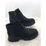 Çiğdem Kundura Çiğdem Gerçek Nubuk Deri Siyah Süs Bağlı Kısa Kadın Bot (B3A) - Siyah - 37 - ST01460-SİYAH-37