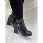 Çiğdem Kundura Çiğdem Yanı Küpeli Siyah Cilt Topuklu Bot (Esf) - Siyah - 40 - ST00603-SİYAH-40