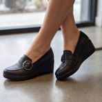 Çiğdem Kundura Qymara | Hakiki Deri Dolgu Topuklu Loafer - Siyah - 39