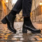 Çiğdem Kundura Viron Yuvarlak Burunlu Yandan Lastikli Kadın Chelsea Bot - Siyah - 39