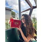 CIGDEMCALISKAN Aşka Uçan Kuşlar Kadife Clutch - Makyaj Çantası - Kırmızı
