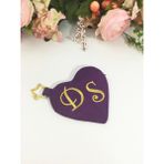 CIGDEMCALISKAN Love&love Kalp Formunda Monogram Nakışlı Bozuk Para Cüzdanı - Mor
