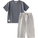 Cigit Erkek Çocuk Gri Müslin Şalvarlı T-Shirt Takım 2-10 Yaş Yaz İçin Nefes Alan Kumaş - 6 - 7 Yaş