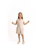 Cigit Yanları Cepli Kısa Boy Keten Tulum 2-7 Yaş Naturel