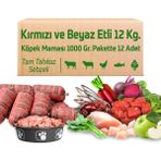 Çiğmamam Kırmızı ve Beyaz Etli Tahılsız 12x1000 gr Köpek Barf Maması