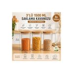 CİHO 3 Adet Cam 1500 ml ( 1,5 litre ) Akasya Vakumlu Kapak Erzak Kavanozu Saklama Kabı