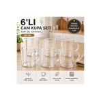 CİHO 6 Lı Kulplu Isıya Dayanıklı Borosilikat 200 ml Cam Kupa Bardak Çay Bardağı