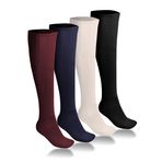 Ciho Socks 4 Çift Diz Altı Kışlık Kadın Bordo-indigo-siyah-beyaz Yünlü Uyku Çorabı Soft Touch