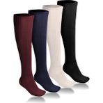 Ciho Socks 4 Çift Diz Altı Kışlık Kadın Yünlü Uyku Çorabı Soft Touch - Beyaz - Lacivert - Bordo - 36 - 40
