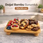 Ciho Socks Ciho Bambu Top Mantar Ayaklı Kare Sunumluk 30X30 cm – Şık Pasta & Tatlı Servis Tabağı - 30 x 30 cm