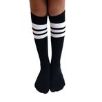 CİHO SOCKS Daily 4 Çift Kız Çocuk, Kadın Siyah Çizgili Kaymayan Diz Altı Orta Okul Lise Kolej Okul Çorabı