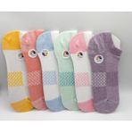 Ciho Socks KADIN 6 Çift File Örgülü Havalandırmalı Küçük Ekose Desenli Patik Çorap - 36 - 40 - Beyaz - Somon
