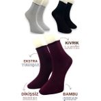 Ciho Socks Premium 3 Çift Bambu Kadın Lastiksiz Roll Top Soket Dikişsiz Çorap / Iz Bırakmaz / Sıkmayan Çorap - 36 - 40 - Vişne