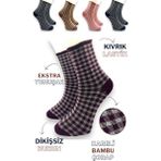 Ciho Socks Premium 5 Çift Bambu Kadın Dikişsiz Kareli Lastiksiz Roll Top Iz Bırakmaz Soket Çorap - 30 - 36 - Çok Renkli