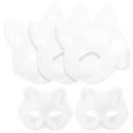 Ciieeo 5 Kedi Maskesi Maskeleri Beyaz Kedi Maskeleri Kağıt Boyasız Boş DIY Cadılar Bayramı Maskesi Hayvan Yarım Yüz Giydirme Maskesi Masquerade Cosplay Parti