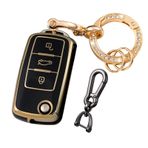 ciizssria Araba anahtarı kılıfı, kapak, VW Volkswagen Tiguan Passat Golf Polo Beetle Jetta Touran EOS aksesuarlarına uyar, araba anahtarı, kabuk koruyucu, tutucu, 3 tuşlu anahtar kılıfı (siyah1),