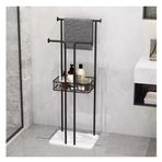 Çıkarılabilir Saklama Sepetleri ile Mermer Tabanlı El Havluluğu Banyo ve Tuvalet Depolama Rafı (Siyah 45x30x120cm) Banyo ve Yatak Odaları için Şık ve İşlevsel Havlu Standı.