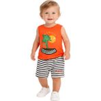 Çikoby Erkek Bebek Turuncu Hawaii Baskılı Atlet & Çizgili Şort 2’li Takım (9-24 Ay) - 6 - 9 Ay - Turuncu - Siyah - Ekru
