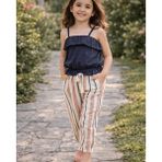 Çikoby Kız Çocuk Askılı Crop Siyah T-Shirt Çizgili Pantolon Alt-Üst Takım - 4 - 5 Yaş - Kakao - Ten - Gri Melanj - Siyah Çiz