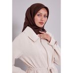Çikolata Kahve Kenar Şeritli Monogram İpek Eşarp