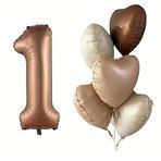 Çikolata Karamel Kalpli 1 Yaş Folyo Balon Set