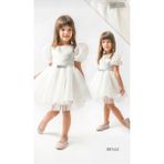 Çilek Bebe Tüllü Ve Saten Doğum Günü Ve Bayramlık Çocuk Abiyesi - 4 Yaş - 001-Beyaz