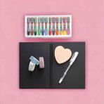 Çilek Home Avm Siyah Defter -Beyaz Jel Kalem -Pastel Boya -Renkli Kagit ve Renkli Bant Seti