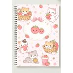Çilek ve Kedi Temalı A5 Spiralli Defter, Çizgisiz, Kalın Bristol Kapak, Kawaii Tasarım