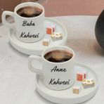 Çılgıntrend Anne Baba Tasarımlı Türk Kahvesi Fincanı ve Altı - Beyaz