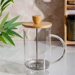 Çılgıntrend Kişiye Özel İsim Yazılı Bambu Kapaklı 600 ml Cam French Press – Özel Tasarım Kahve & Bitki Çayı Demliği