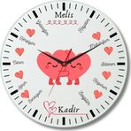 Çılgıntrend Kişiye Özel Sevgililere Özel Cam Duvar Saati 20x20 cm – İsimli Romantik Tasarım