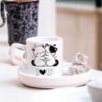 Çılgıntrend Sevimli Çift Kedili I Love U Tasarımlı Türk Kahve Fincanı – Hediyelik Tekli Fincan - Beyaz - 17,8 x 8 x 16 cm