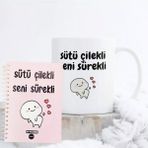 Çılgıntrend Sütü Çilekli Seni Sürekli Tasarımlı Konuşan Ajanda ve Kupa Bardak