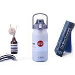 Cille Xile Termos Bardak Çocuklar Büyük Kapasiteli Paslanmaz Çelik Açık Spor Seyahat Saksı Pipetli Taşınabilir Su Bardağı (Yurt Dışından) - 1,1 lt - Krem