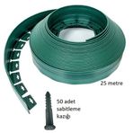 Çim Ayırıcı Esnek Yeşil Plastik 25 Mt + 50 Adet Sabitleme Kazığı