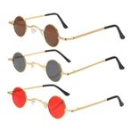 CIMAXIC 3 Parça küçük daire gözlük çerçevesi güneş gözlüğü steampunk gözlük kırmızı lensli güneş gözlüğü retro gözlük vintage moda güneş gözlüğü gotik gözlük bilgisayar