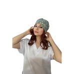 ÇİMEN BUTİK Pamuklu Poplin Cerrahi Ve Aşçı Bone Yeşil Kır Çiçekleri Desenli
